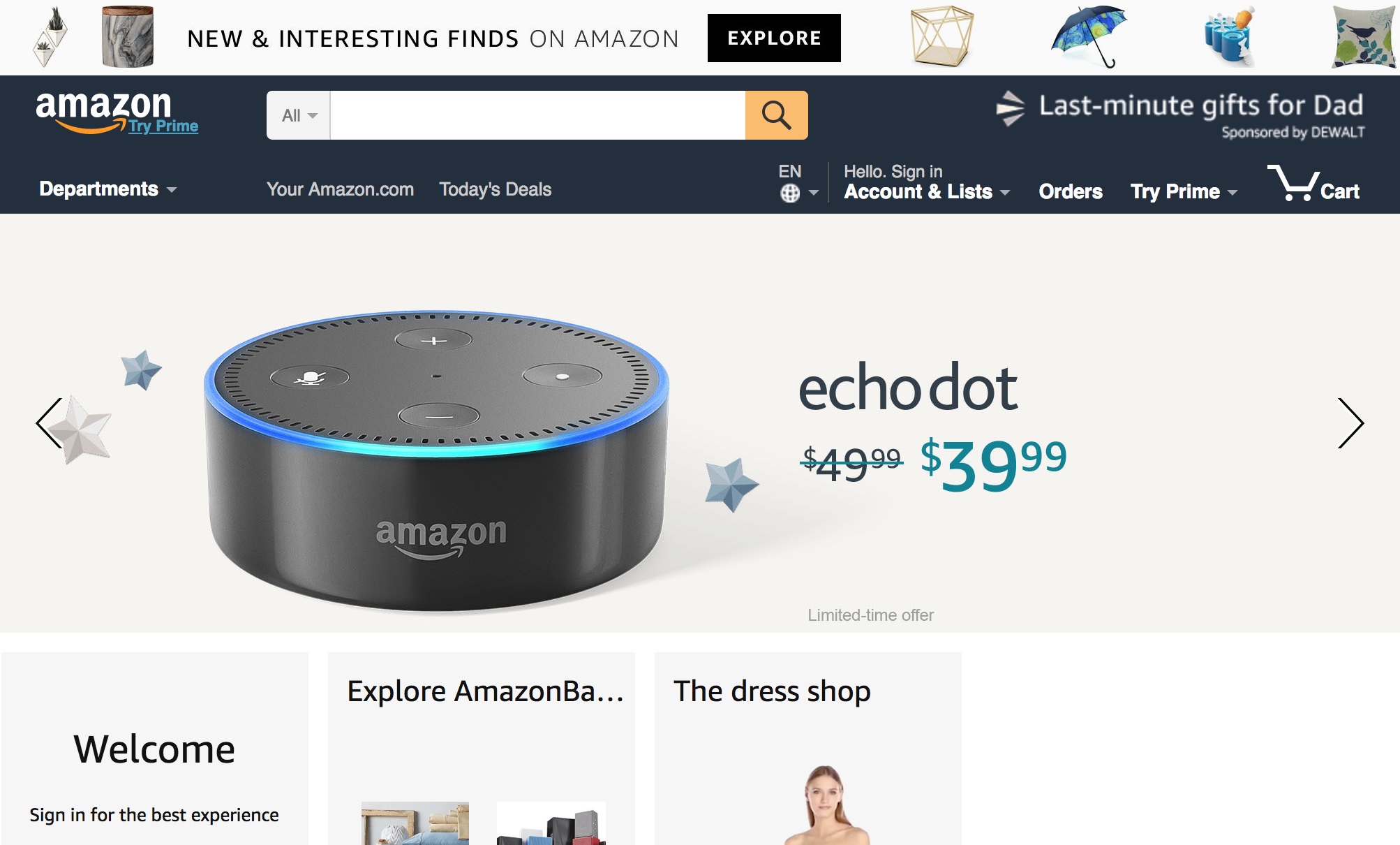 Amazon homepage (2018)