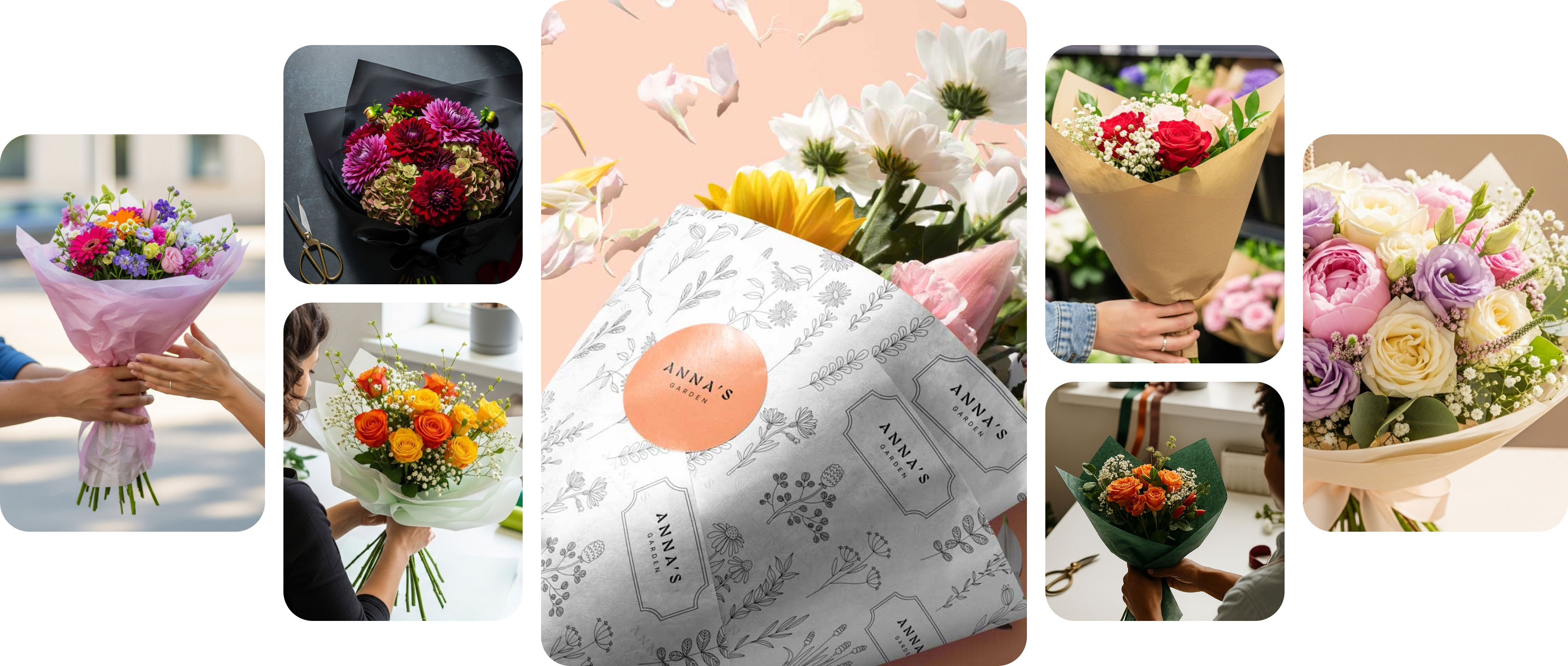 Assortment of printed and colored wax tissue paper for flowers