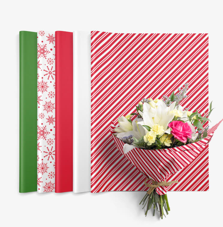 Assortment of printed and colored wax tissue paper for flowers