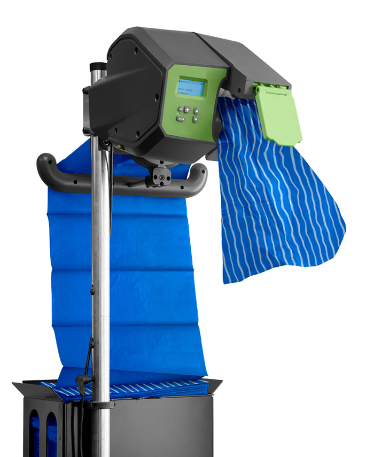 Pregis Easypack automated machine with blue fanfold packaging material dispensed