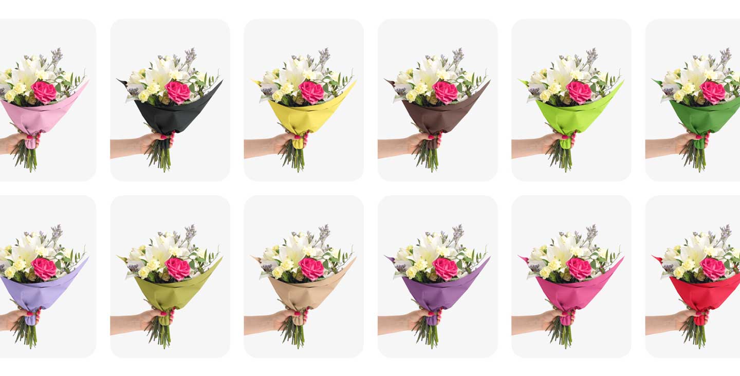 An assortment of colored waxed floral tissue paper