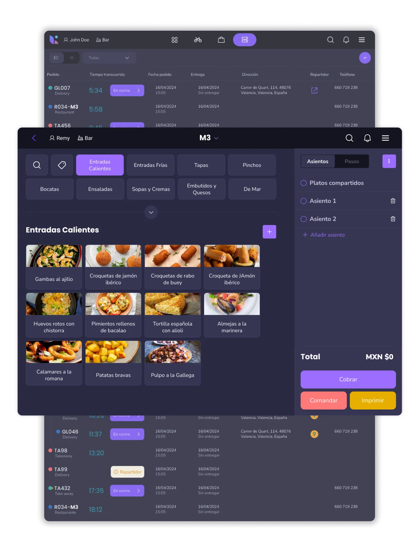 Pantallas del software para restaurantes Last.app