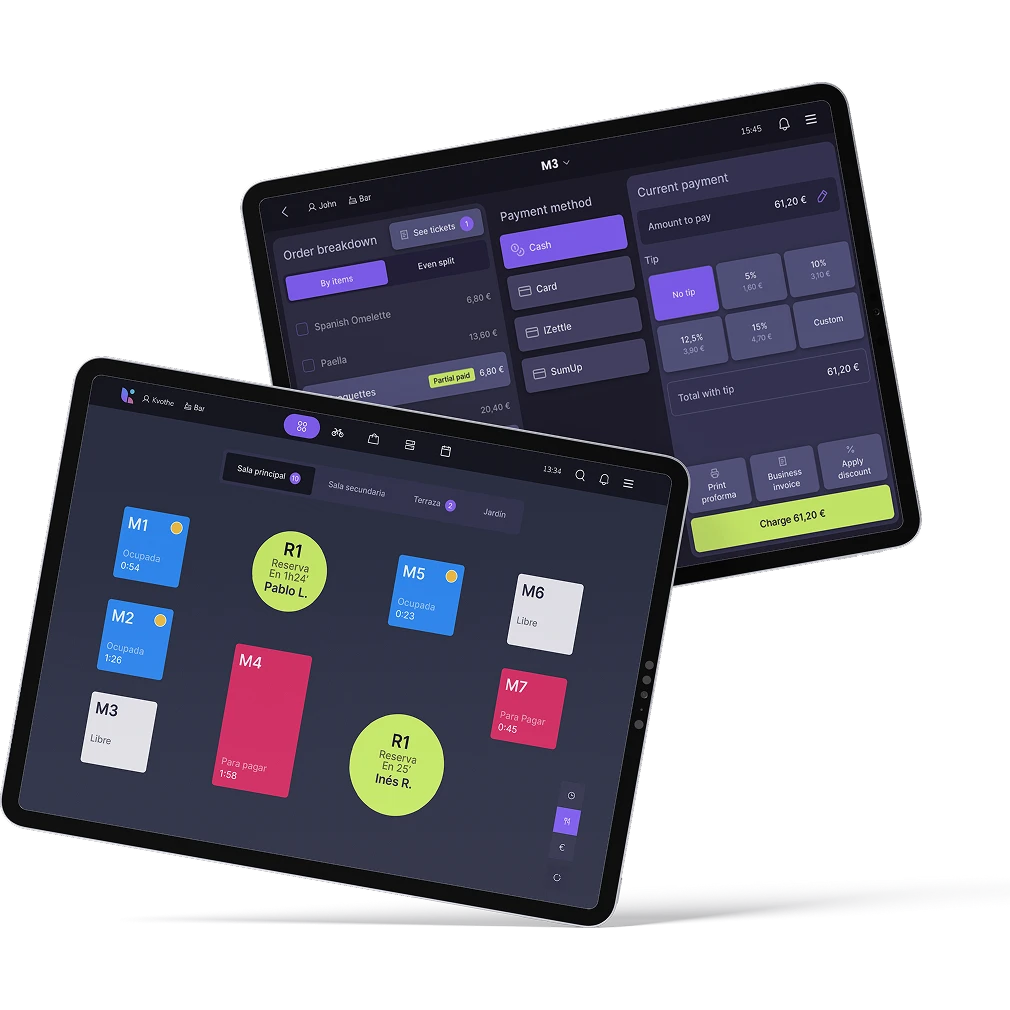 Interfaz del software TPV para restaurantes de Last.app funcionando en tablet