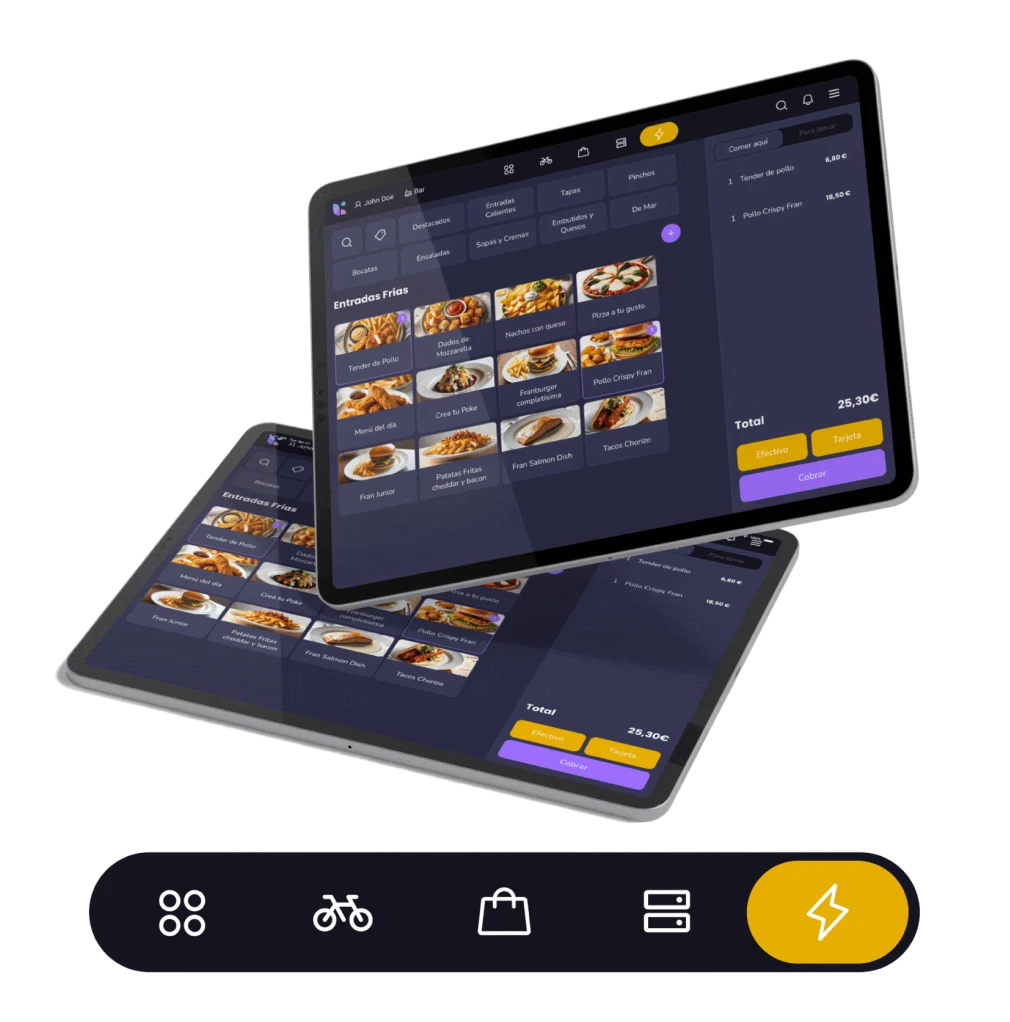dos tablets mostrando pantallas del software tpv de last.app en el modo fastmode
