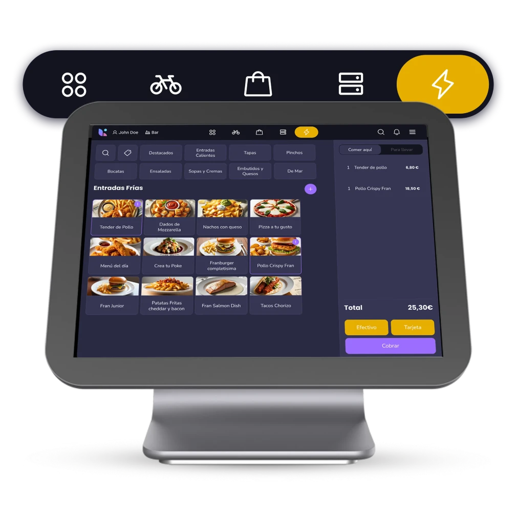 Pantalla TPV de last.app mostrando el modo fastmode para bares y cafeterías