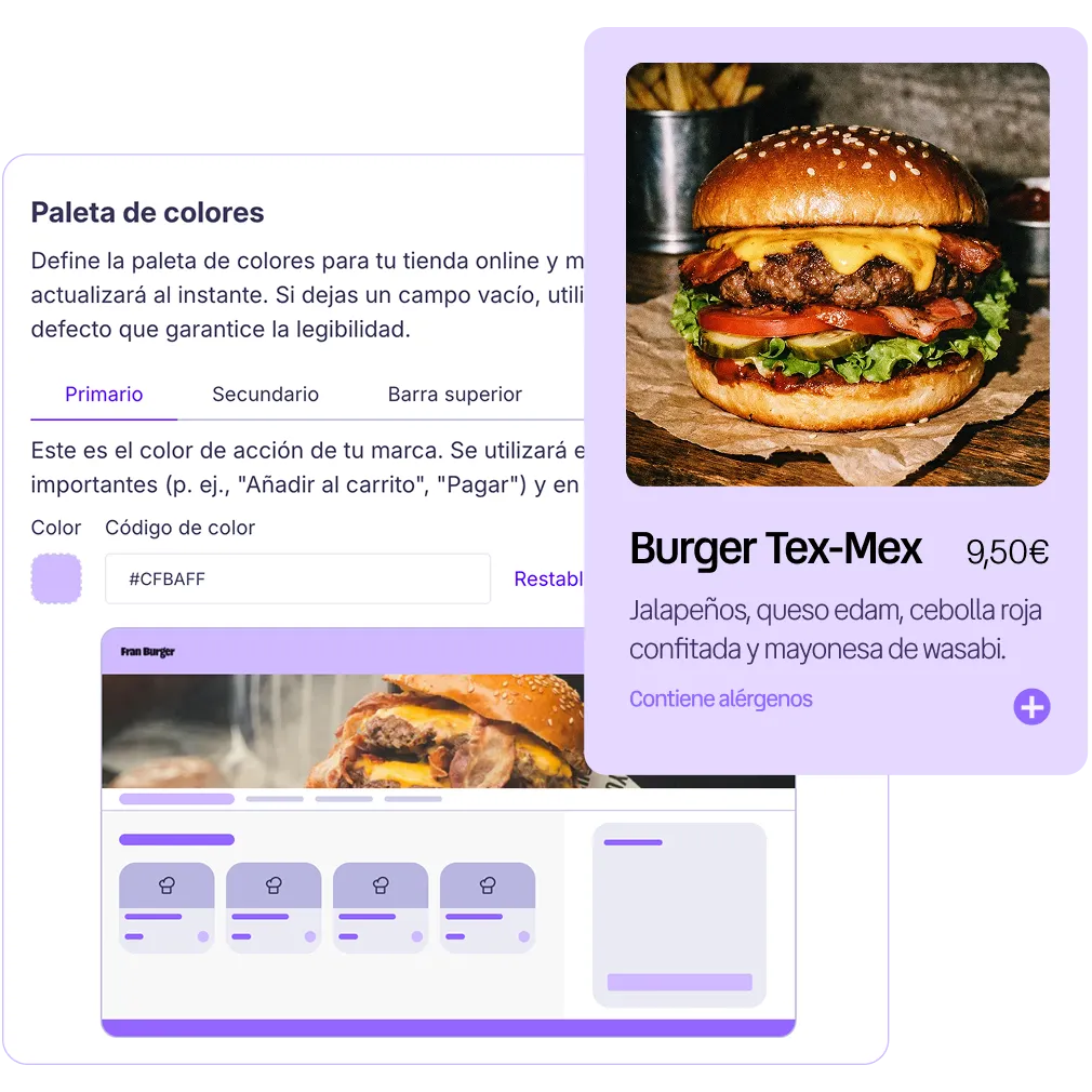 pantalla de la tienda online de last.app para restaurantes completamente personalizable