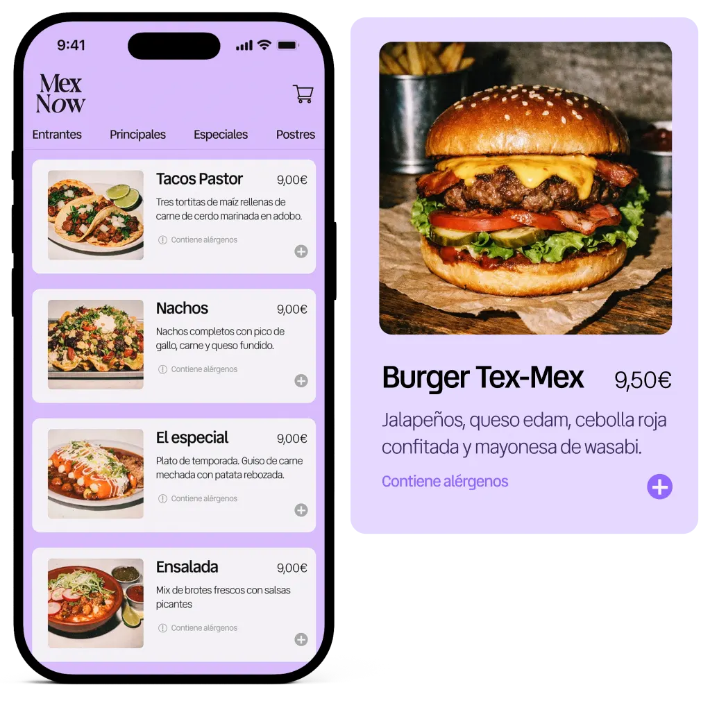 Aplicación de pedidos online de Last.app mostrando la carta digital con productos y precios para delivery