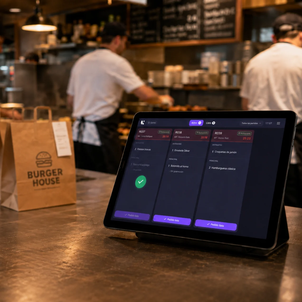 KDS de Last.app en un restaurante de comida rápida