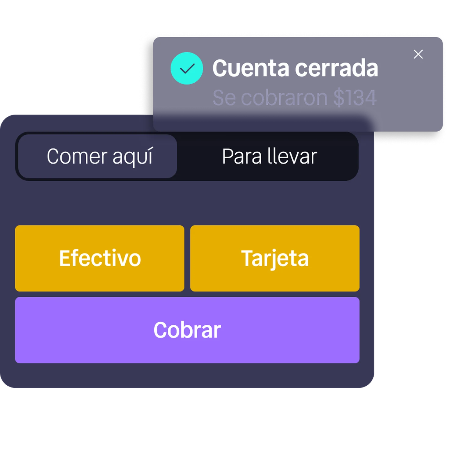 Pantallazo del modo fastmode para bares y restaurantes mostrando una comanda cobrada