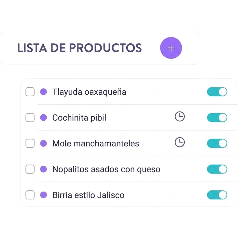 Lista de productos de la carta en Last.app con opción de activar o desactivar cada plato por marca de dark kitchen