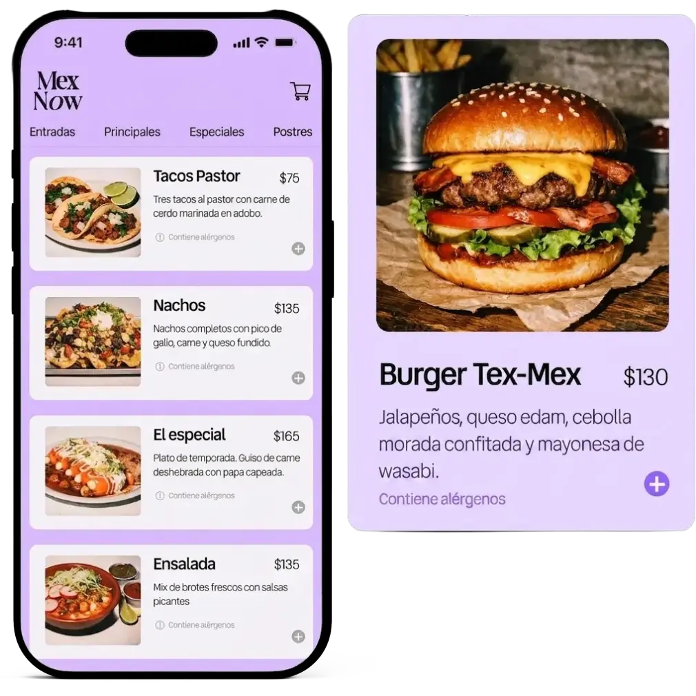 pantalla de móvil mostrando la tienda online de last.app con todos los productos de la carta digital