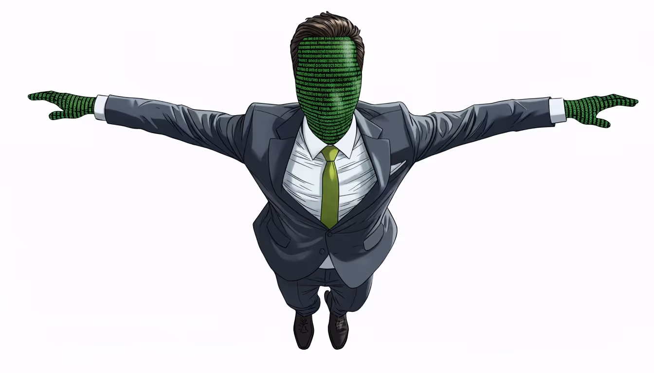 A man in a suit and tie with his arms stretched out.