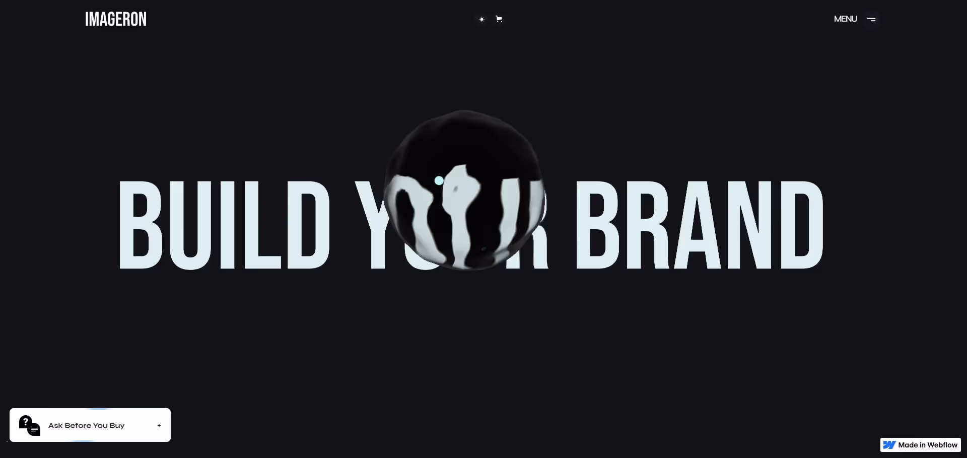 Black background with large white text saying 'BUILD YOUR BRAND' and a glossy black and white abstract sphere in the center.
