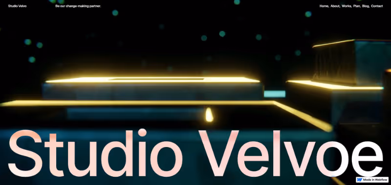 Dark background with glowing horizontal neon lines above and beside large text reading 'Studio Velvoe'.