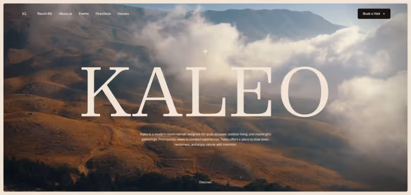 Aerial view of a mountainous landscape with dry grass and scattered trees under a cloudy sky, with the word KALEO in large text overlay.