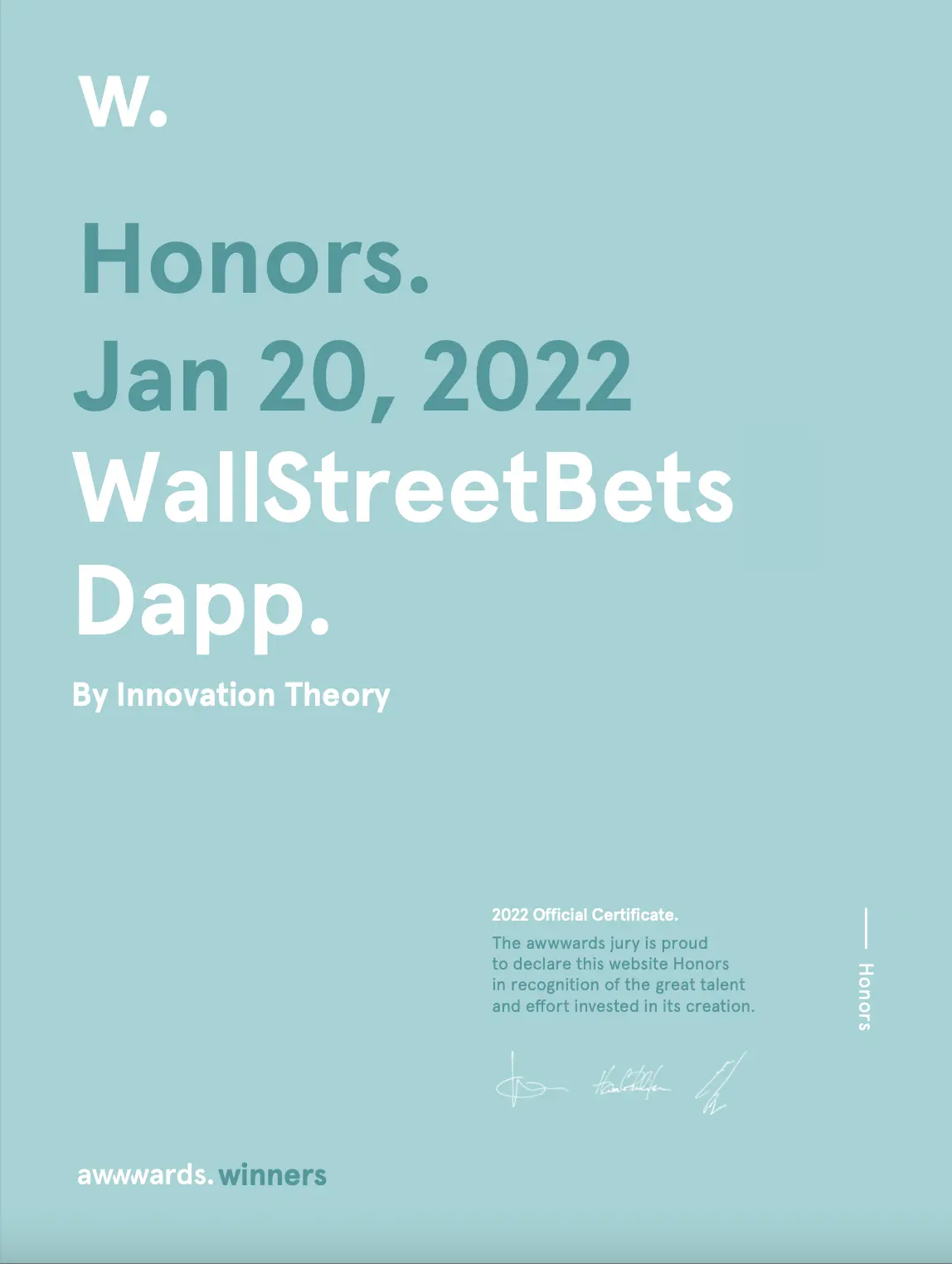 WallStreetBets Website — Honnors @ awwwards — Official Certificate 2022
