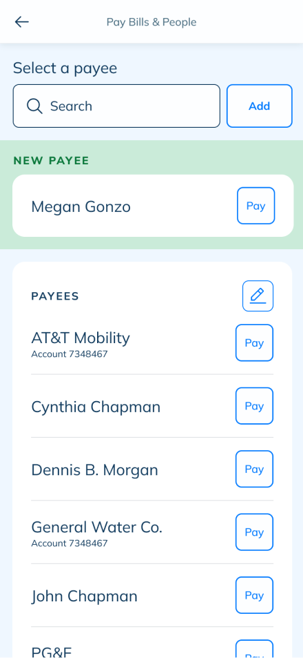 LendingClub bill pay screen