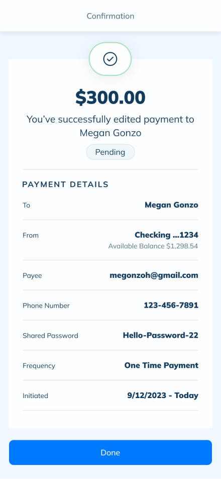 LendingClub bill pay screen