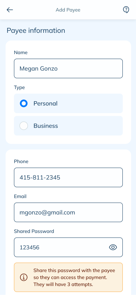 LendingClub bill pay screen