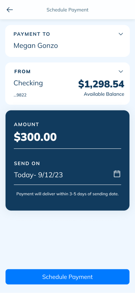 LendingClub bill pay screen