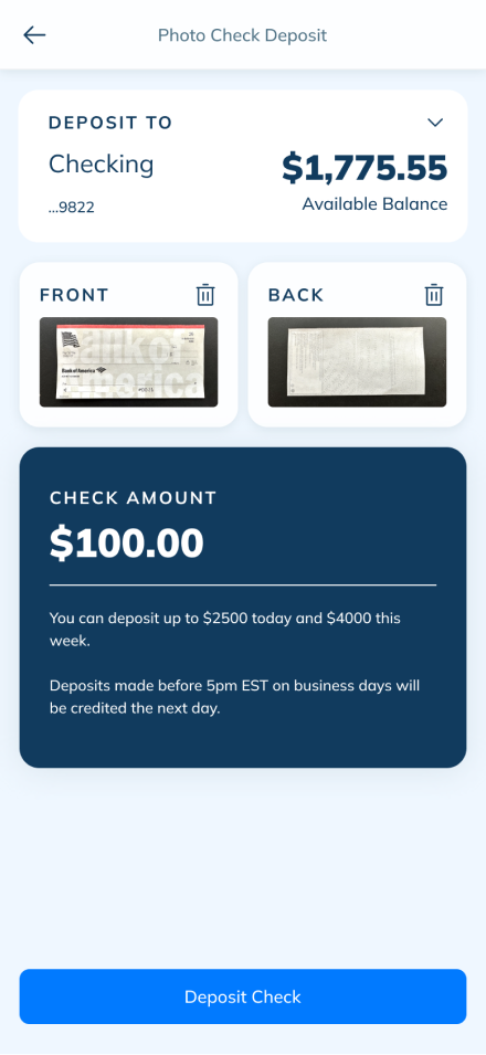 LendingClub deposit check screen