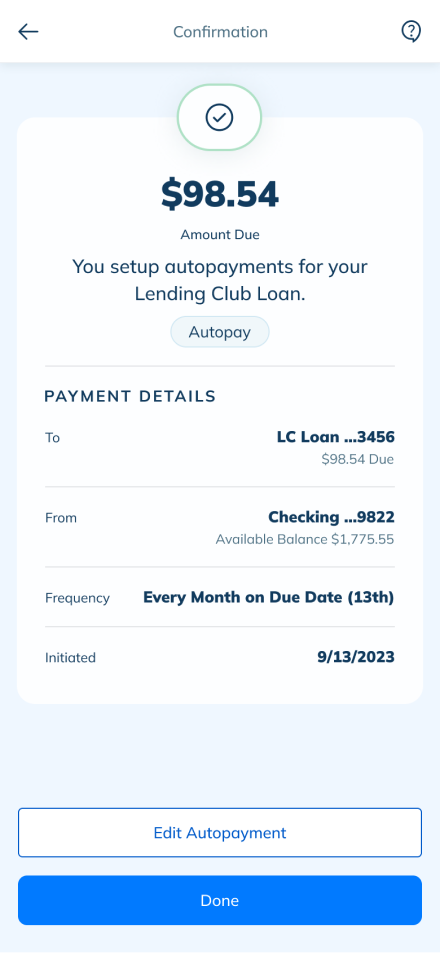 LendingClub mobile screen