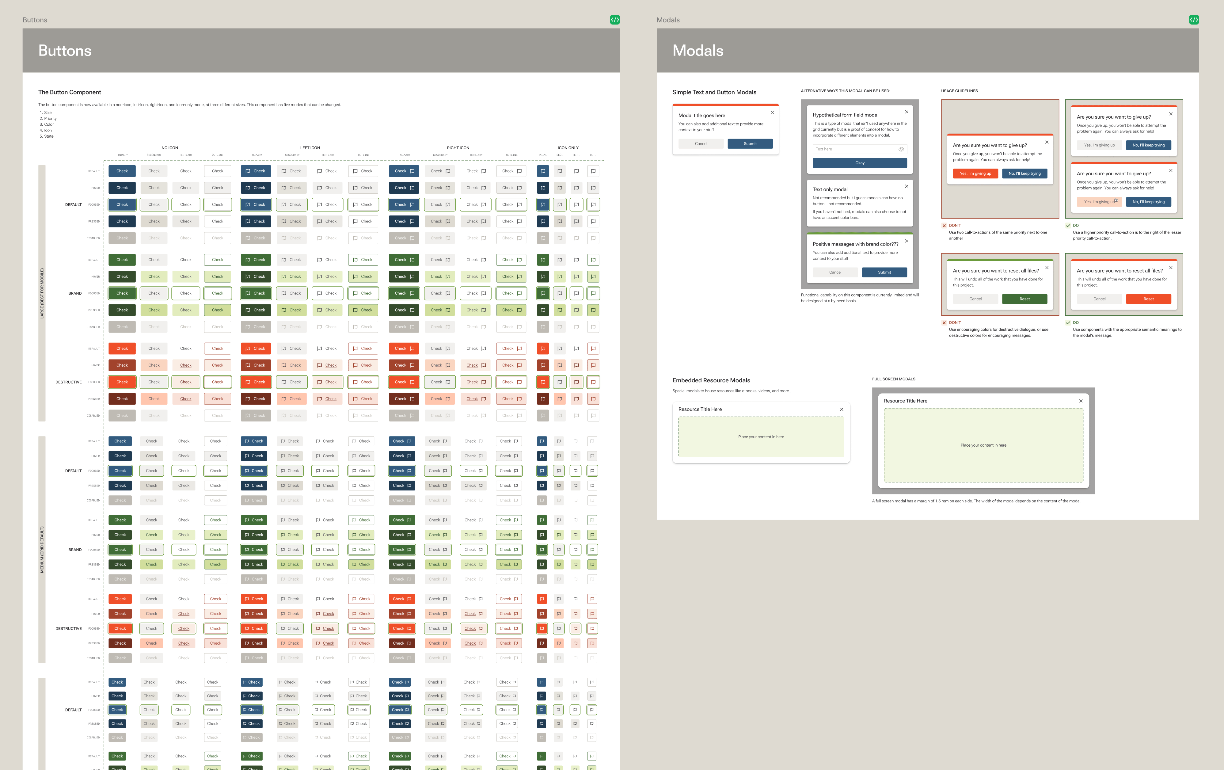 button and modal components changing themes