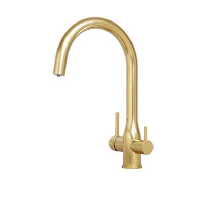 3-Way Mixer Tap Goose Neck - Brush Gold