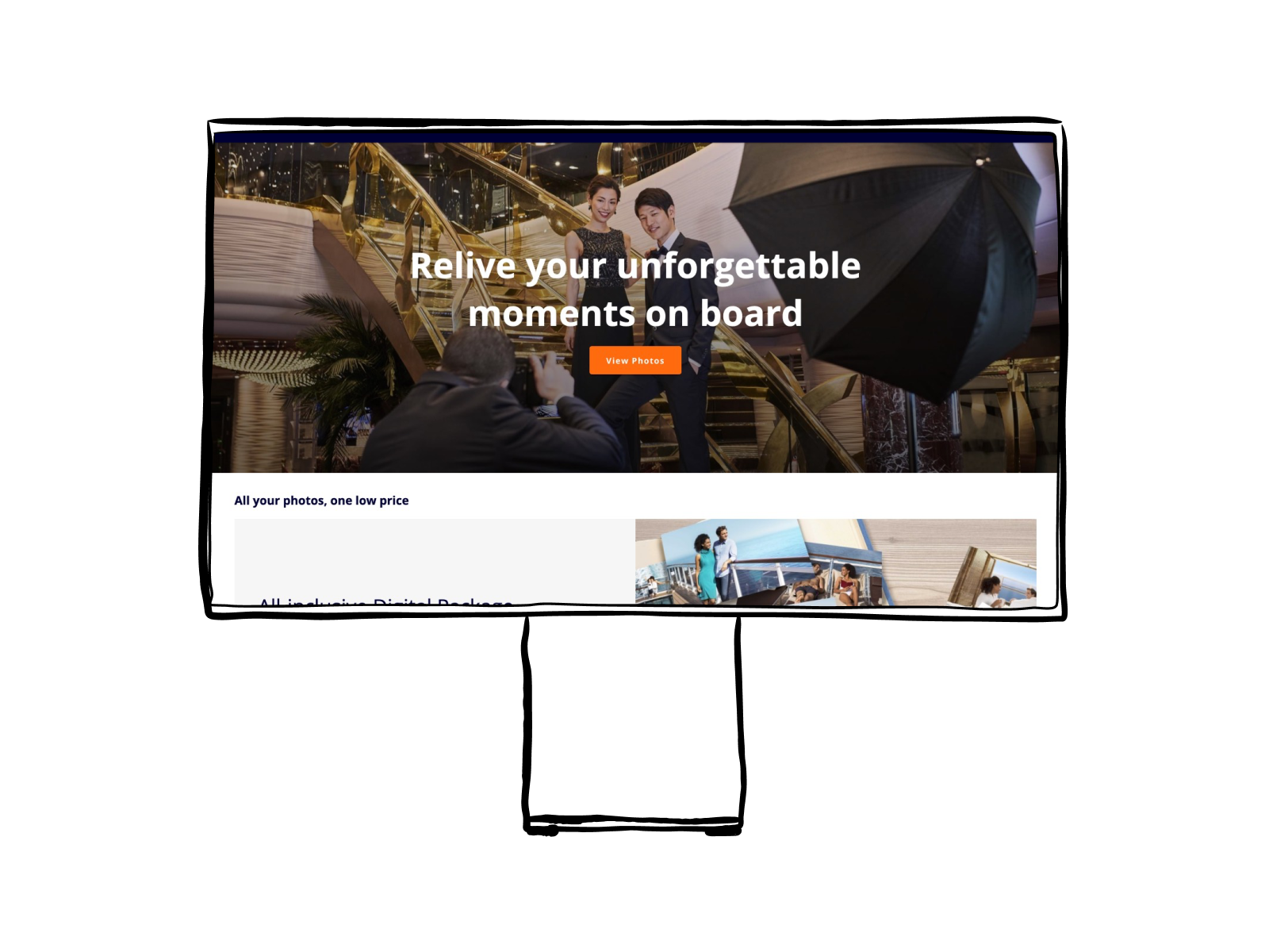 An illustration of an Apple Pro Display XDR showing the MSC Cruises website.