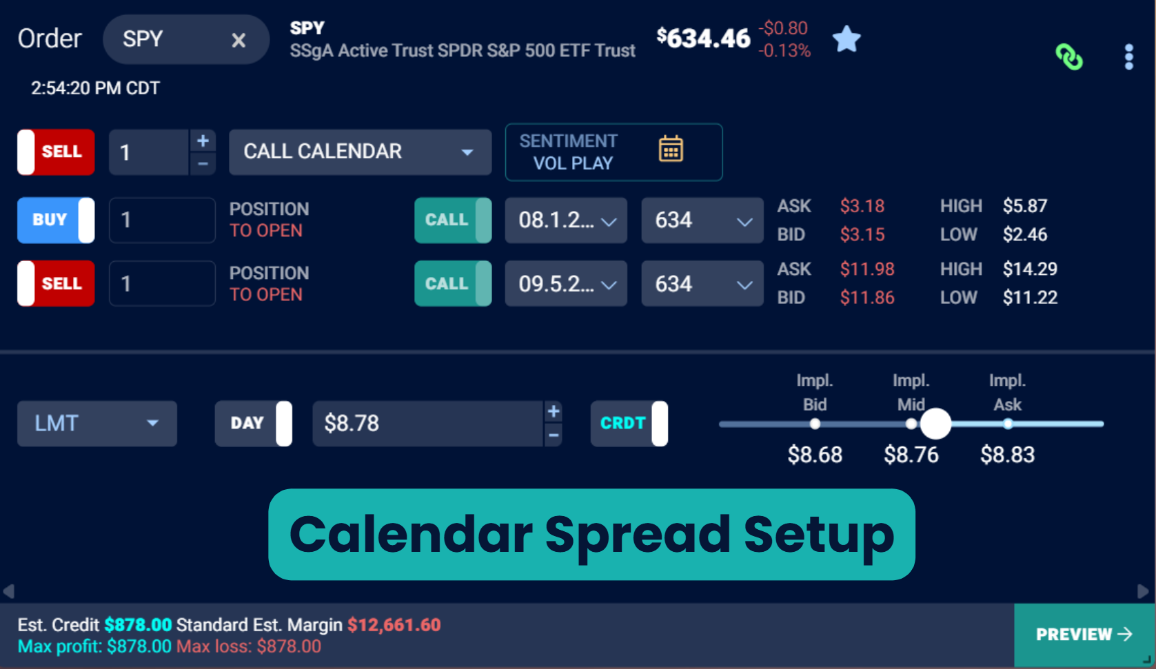 calendar spread setup