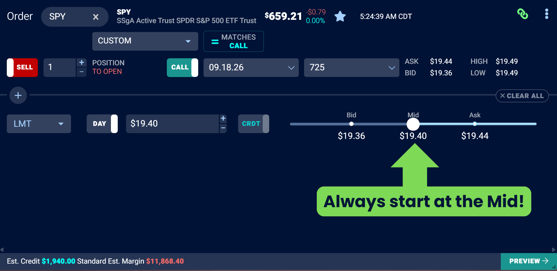 option trading mid-point