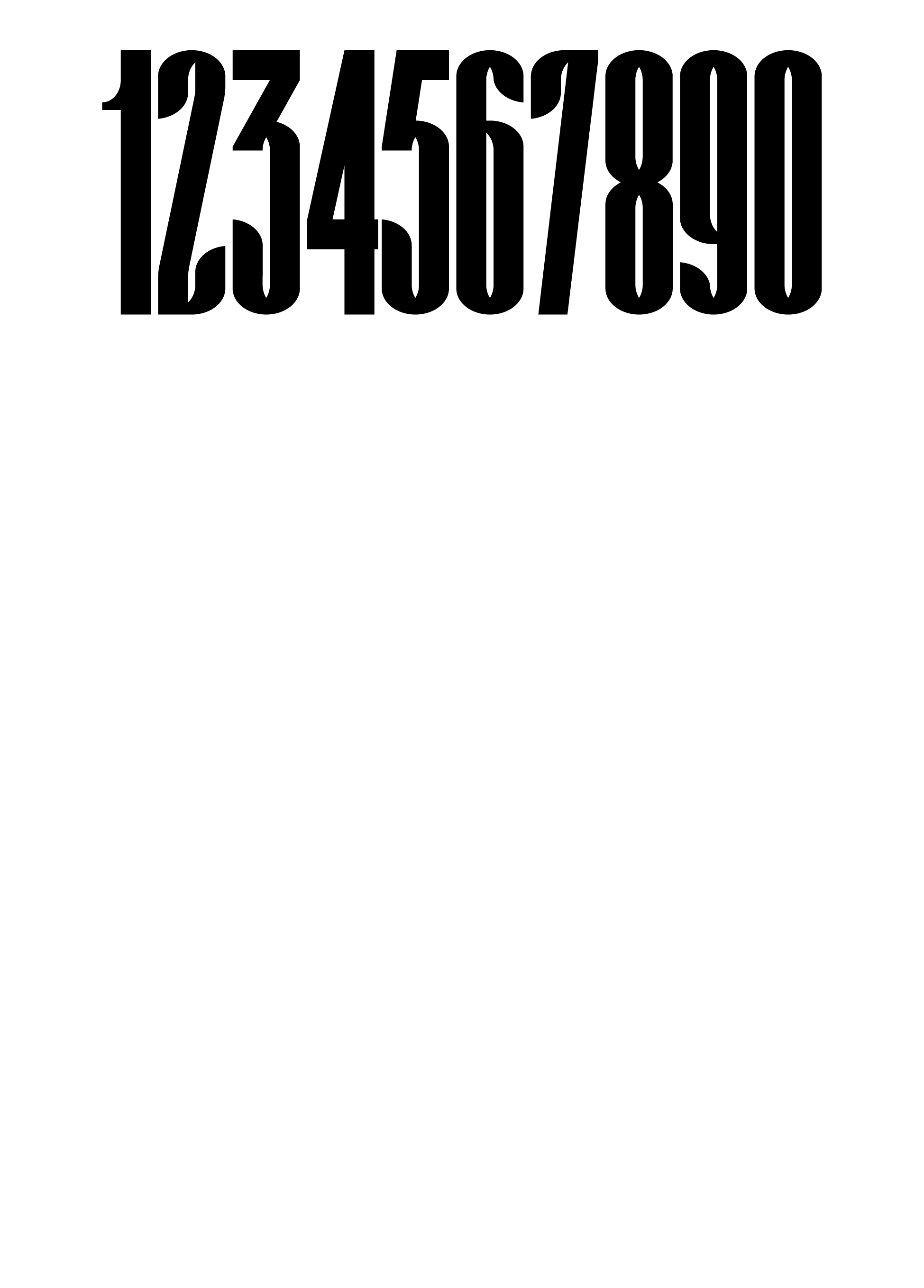 Portfolio Archive from graphic designer Laura Jouan, 2015-present. "Black bold numbers 1 to 0 in a tall, condensed font on a white background."