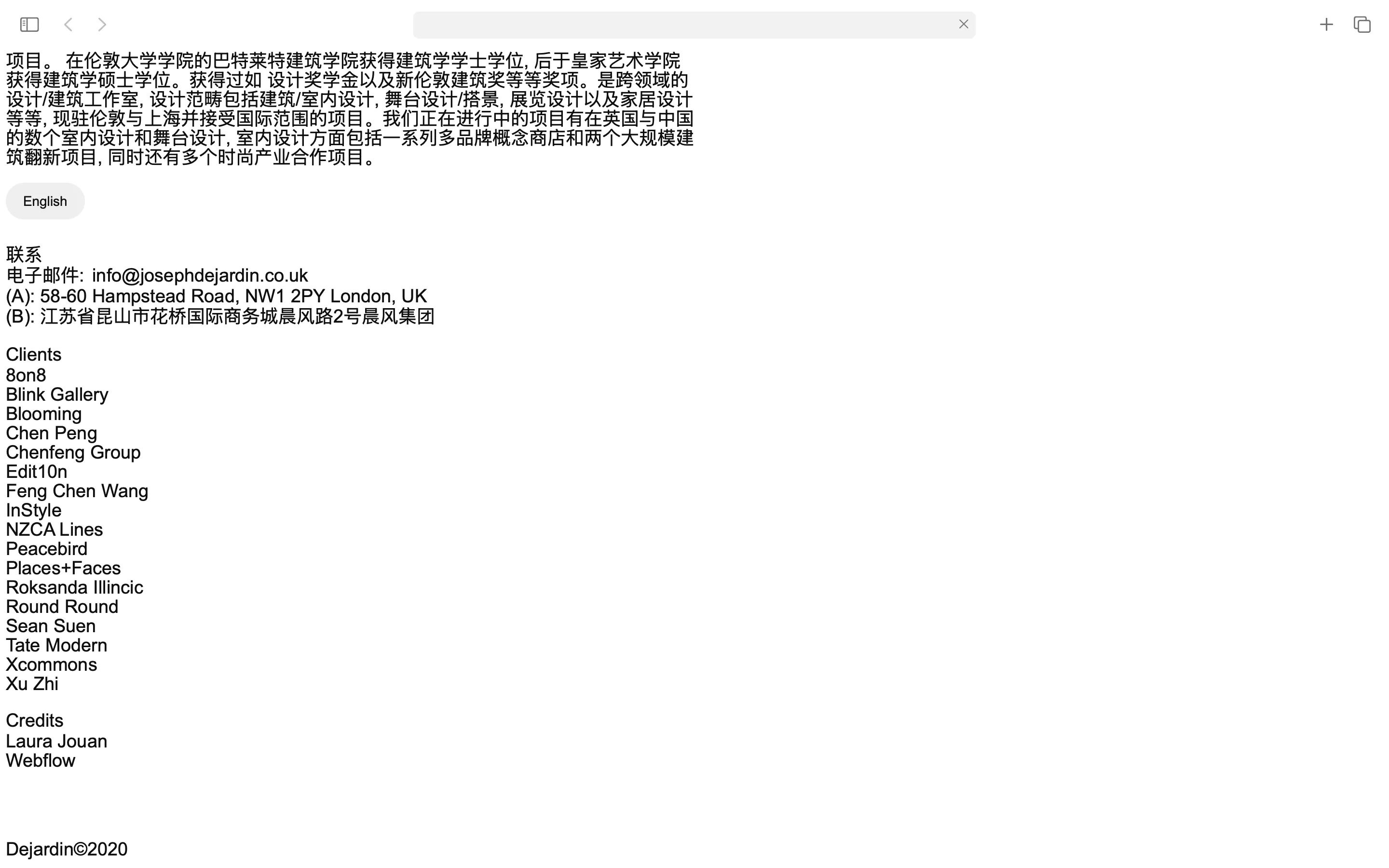 Laura Jouan, portfolio: Joseph dejardin, architecture & design studio, 2019. Branding & website (design/development)