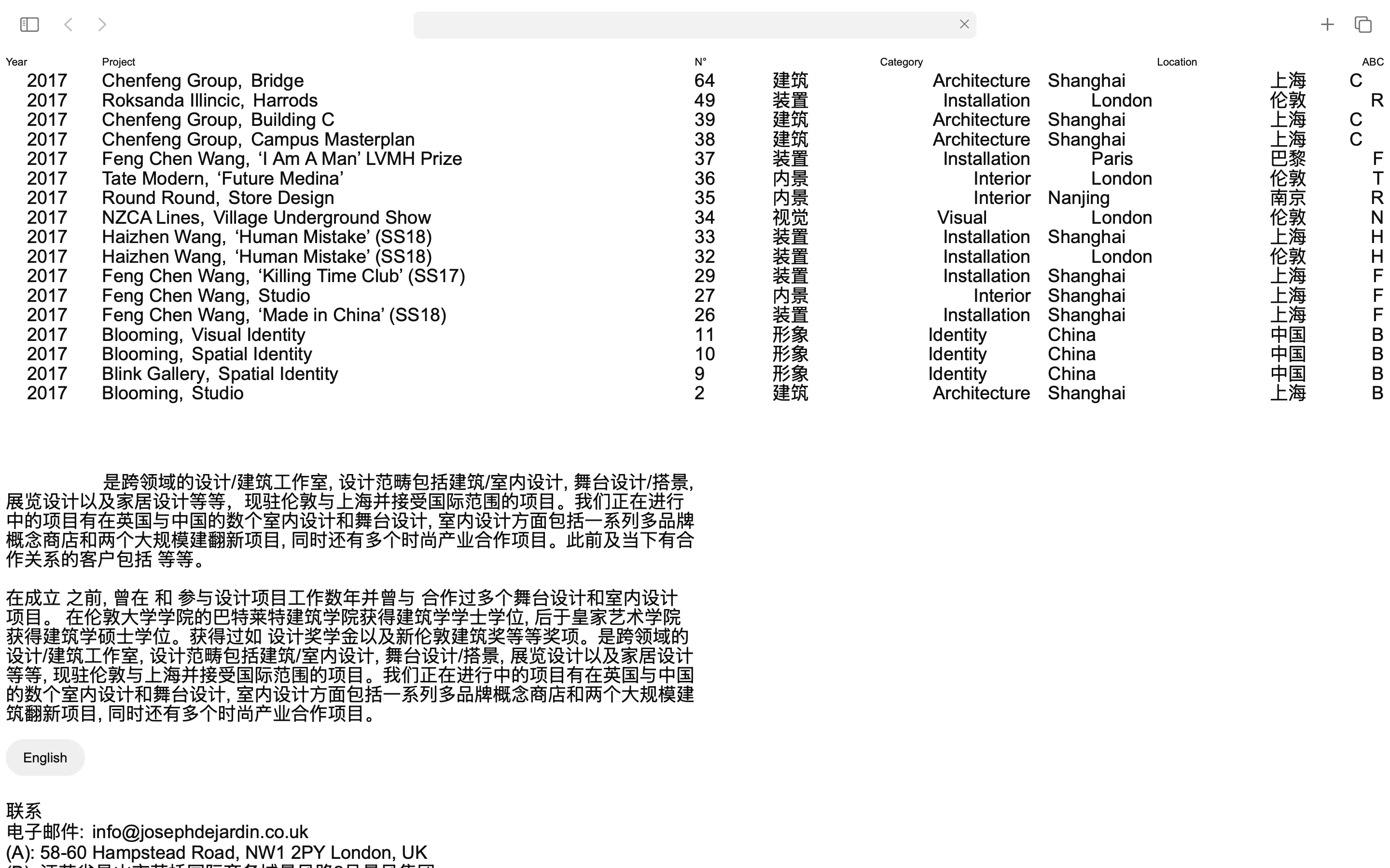 Laura Jouan, portfolio: Joseph dejardin, architecture & design studio, 2020. Branding & website (design/development)