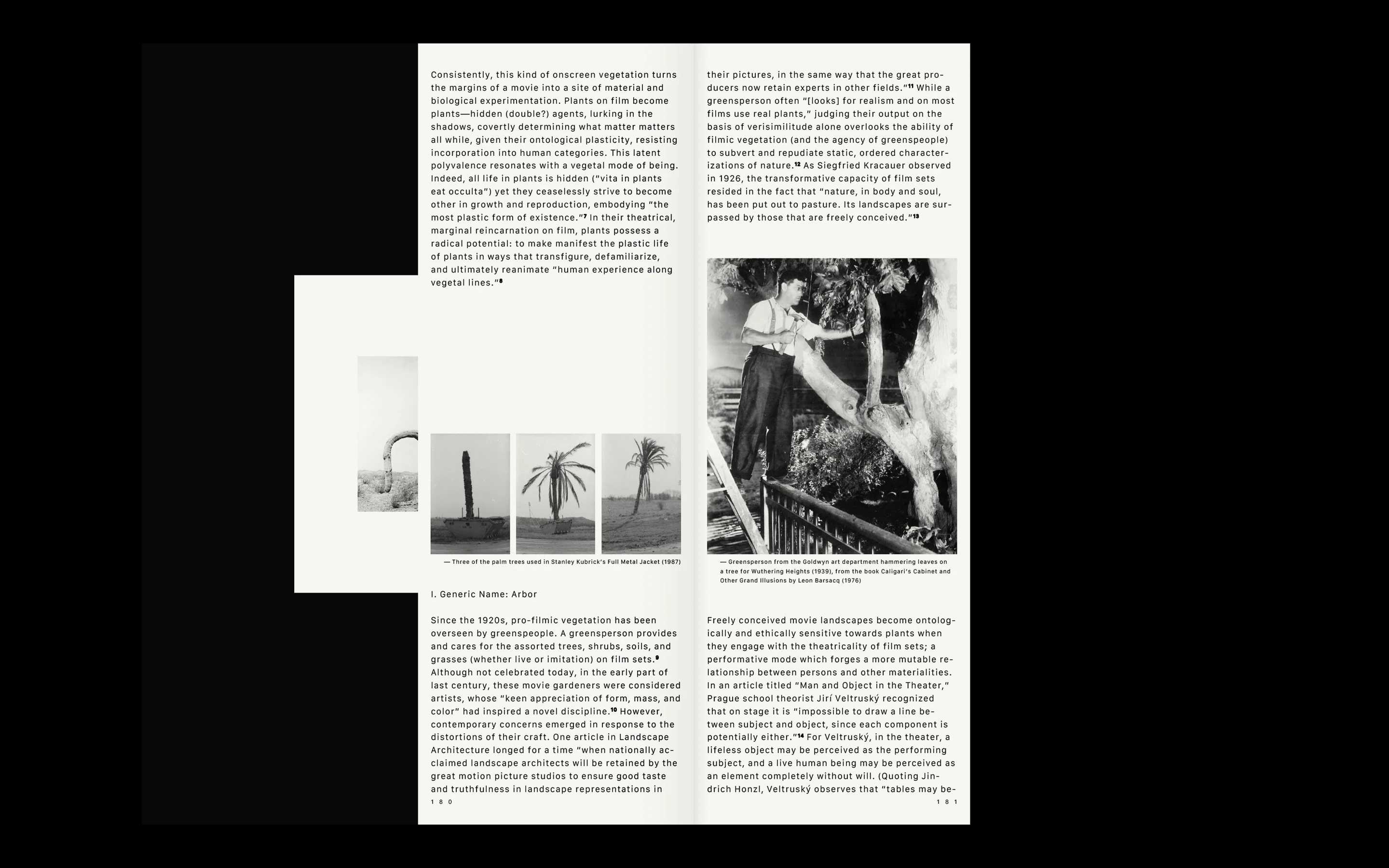 Two-page book spread discussing onscreen vegetation in films with black-and-white photos of palm trees from Full Metal Jacket and a greensperson working on Wuthering Heights set.
Branding & Website Development — Visual identity, art direction, editorial, portfolio, social and website (design & programming) for the architecture & design studio, 1009, based in London. www.10-09.com
— designed by Laura Jouan, 2024