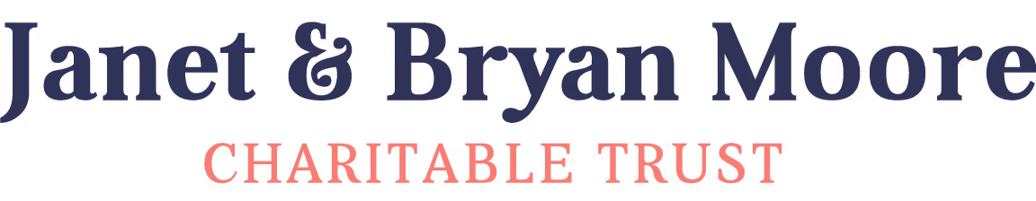 Janet & Bryan Moore Charitable Trust text logo in blue and coral colors.
