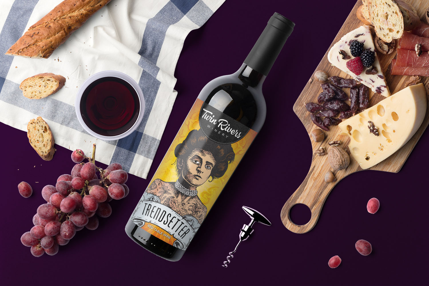 Twin Rivers Winery Bottle label design