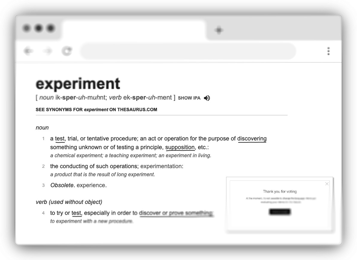 Dictionary definition of experiement