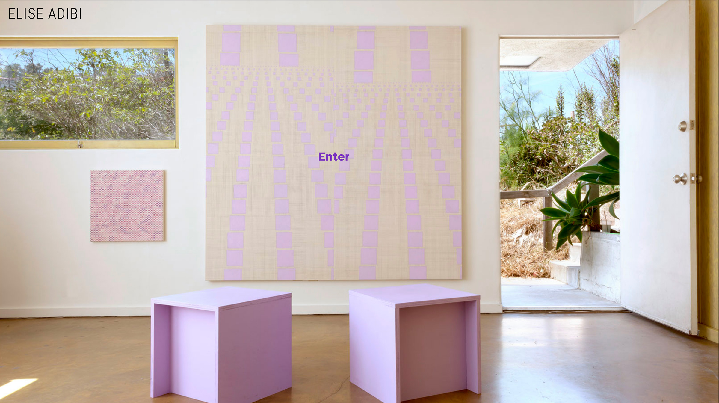 homepage screenshot of gallery space with artist's work