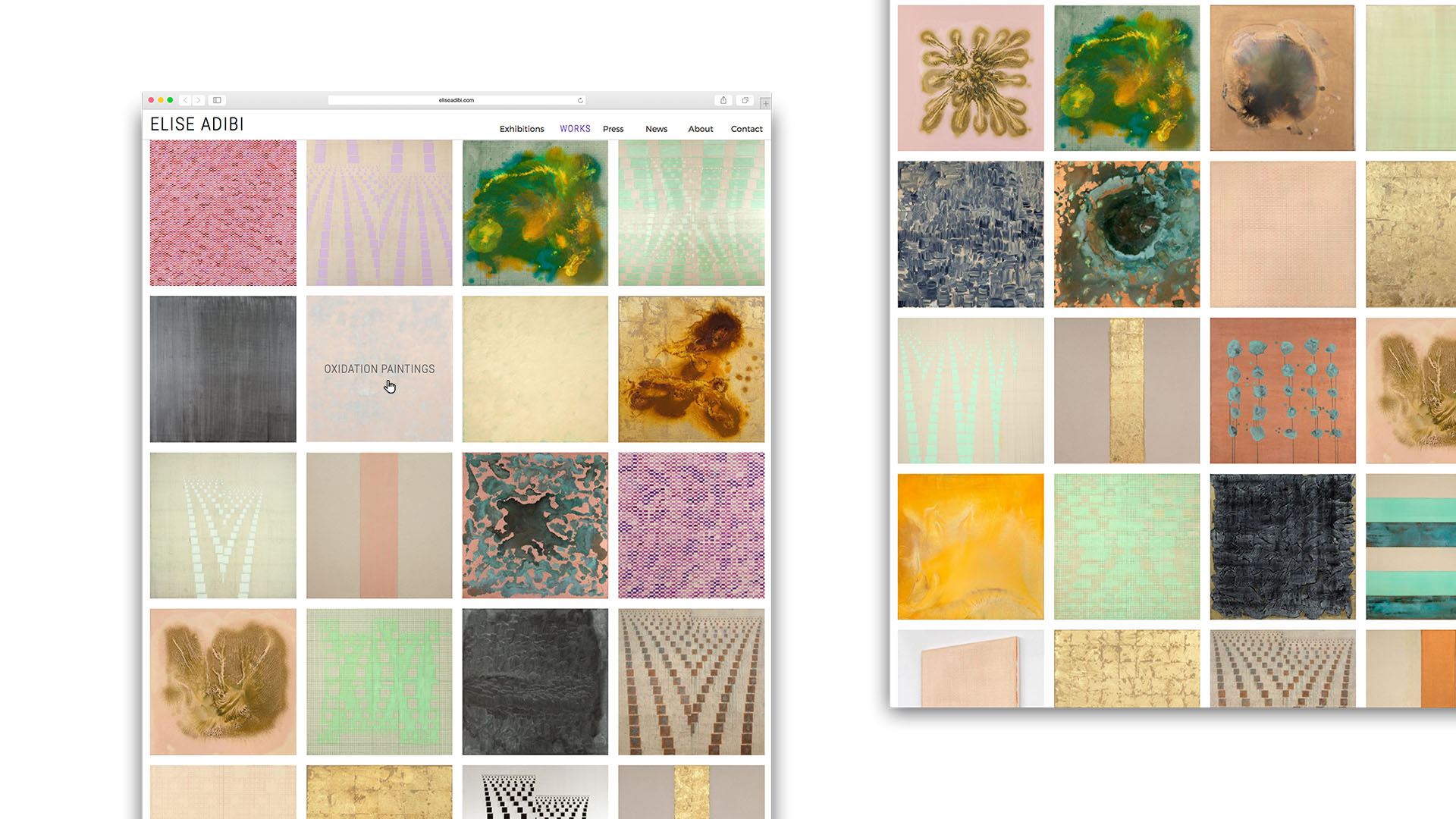All works display of perfect 4-column grid of square paintings