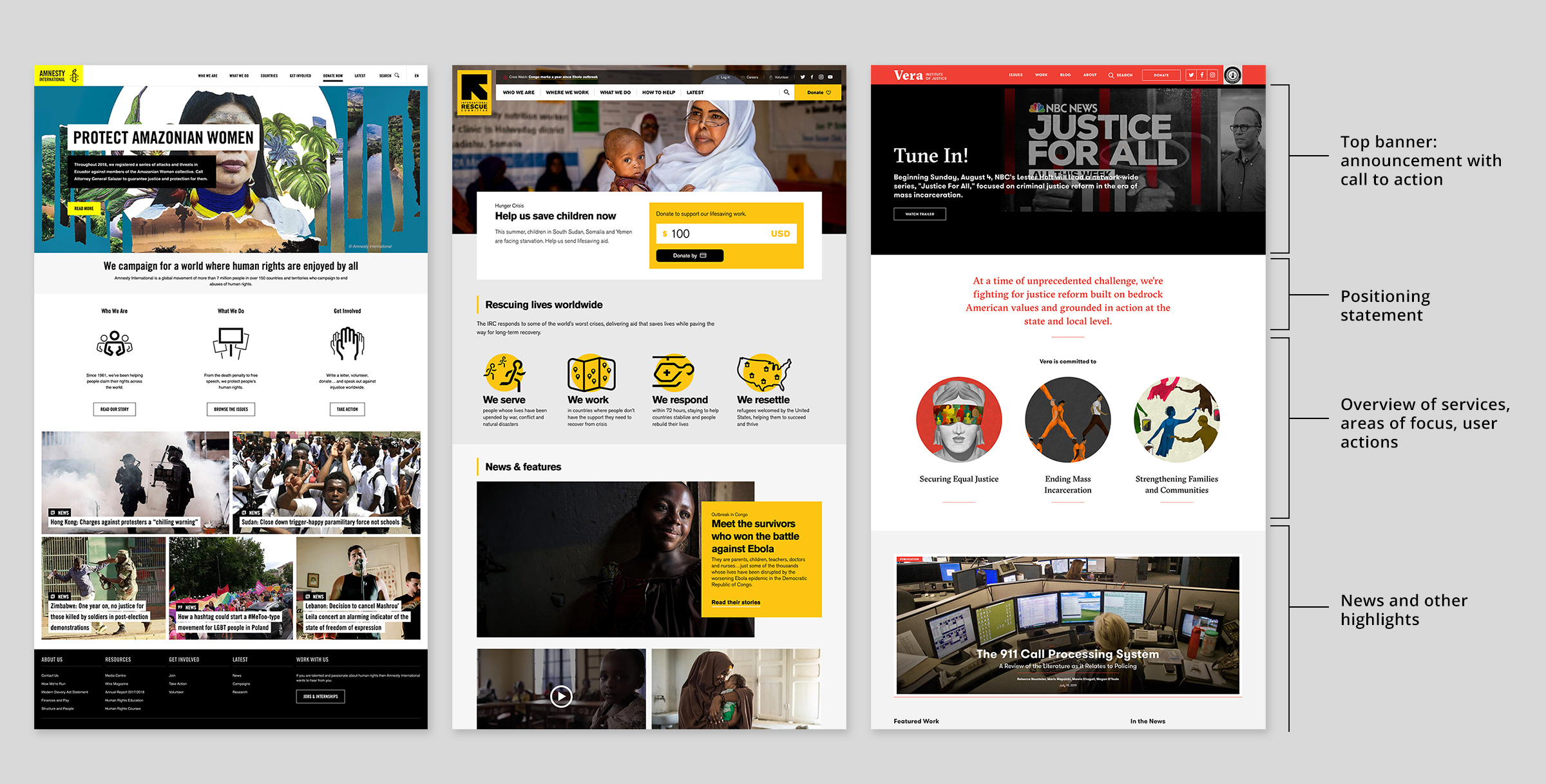view of three other non profit websites to view common layout standards.