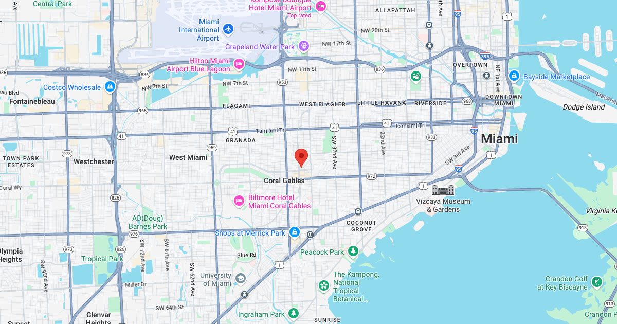 Map of 2121 Ponce De Leon Blvd, Suite 1160 Coral Gables, FL 33134