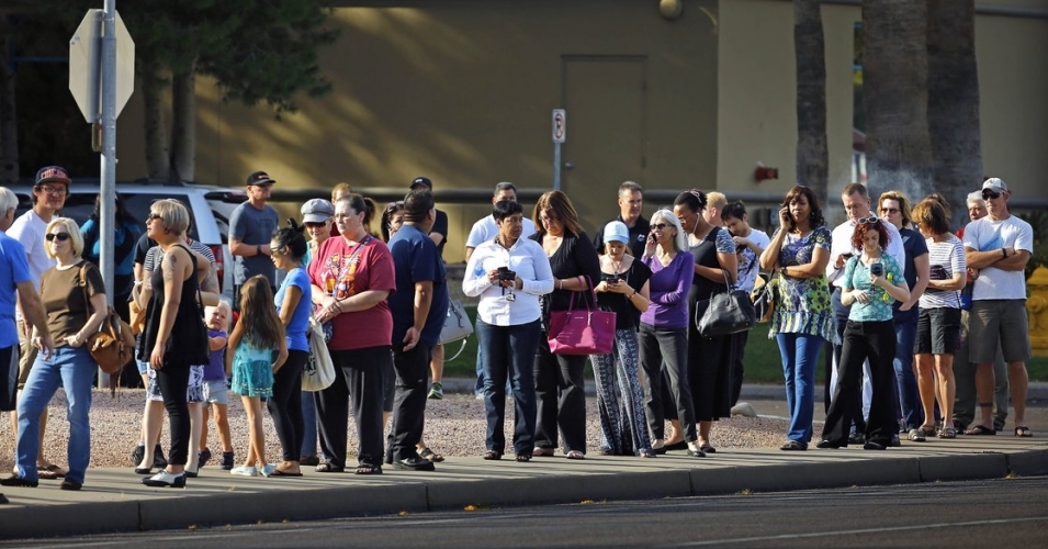 Voters waiting outside polling place in Arizona