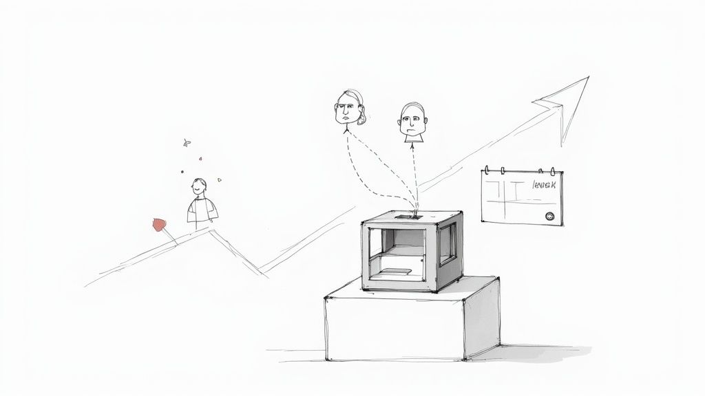 A 3D printer in a workshop setting, symbolizing the prototype development phase for a Kickstarter campaign.