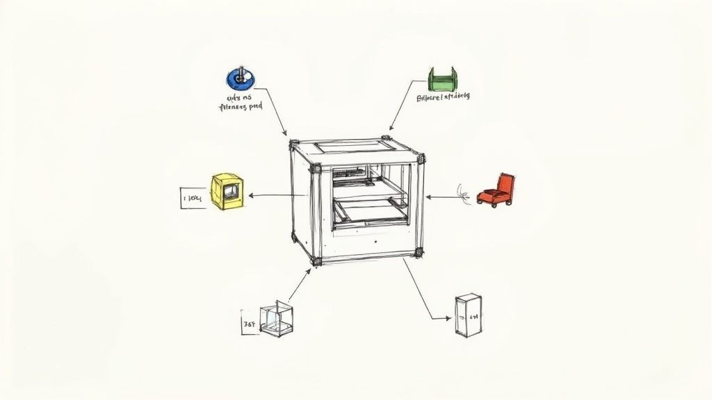 A 3D printer creating a complex, colorful object, illustrating the potential of post-campaign add-ons like premium filaments.