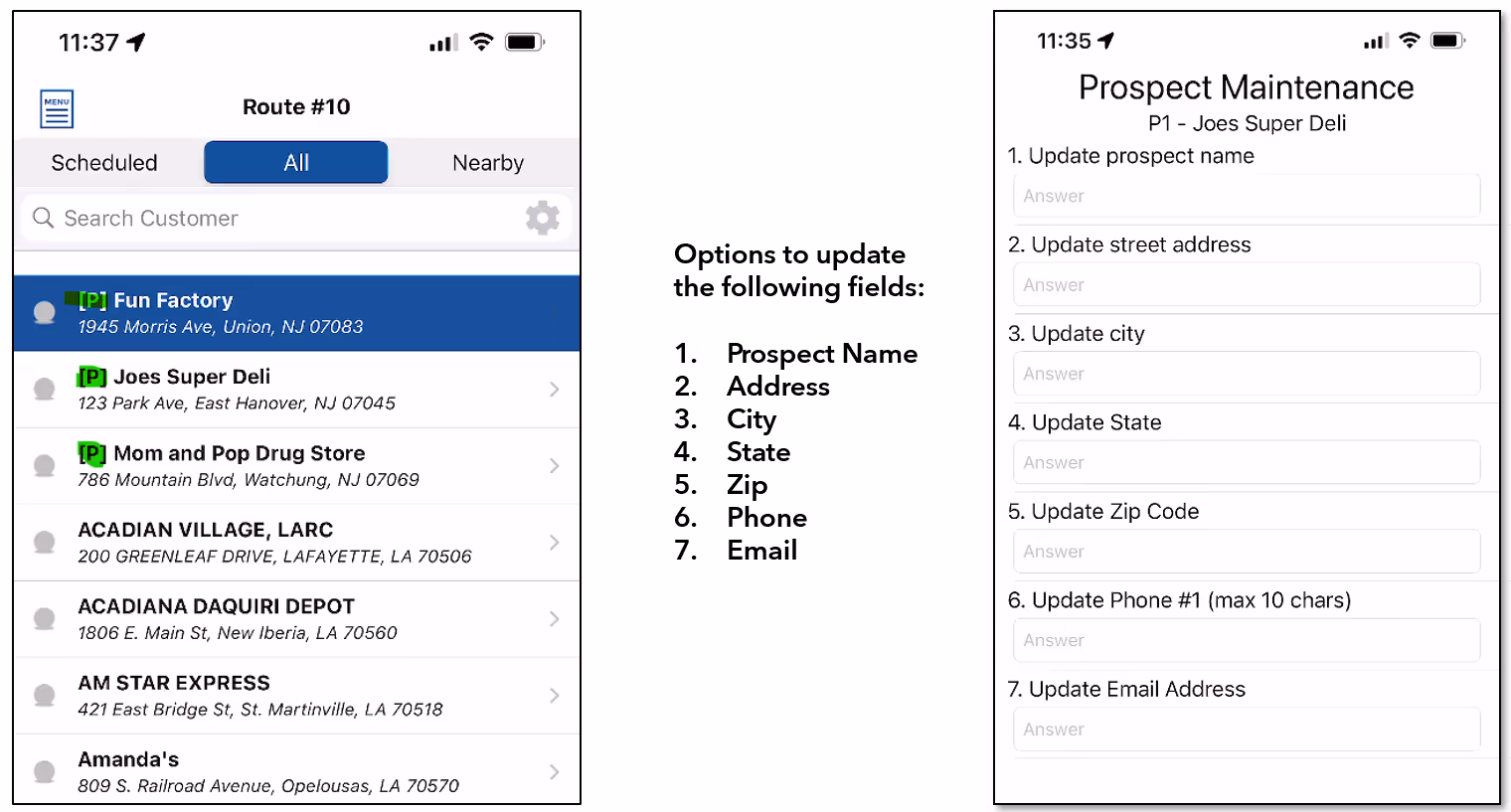 Manage prospects in iOS Route Manager