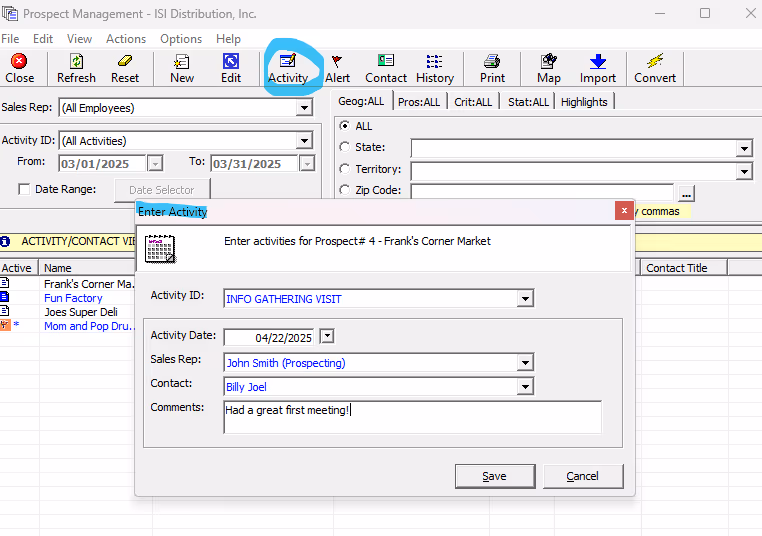 Add prospecting activities