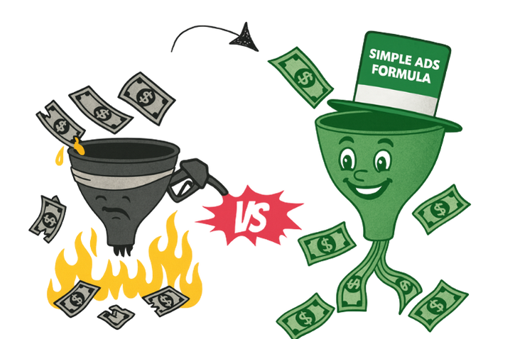 creative illustration showcasing simple ads formula funnel 