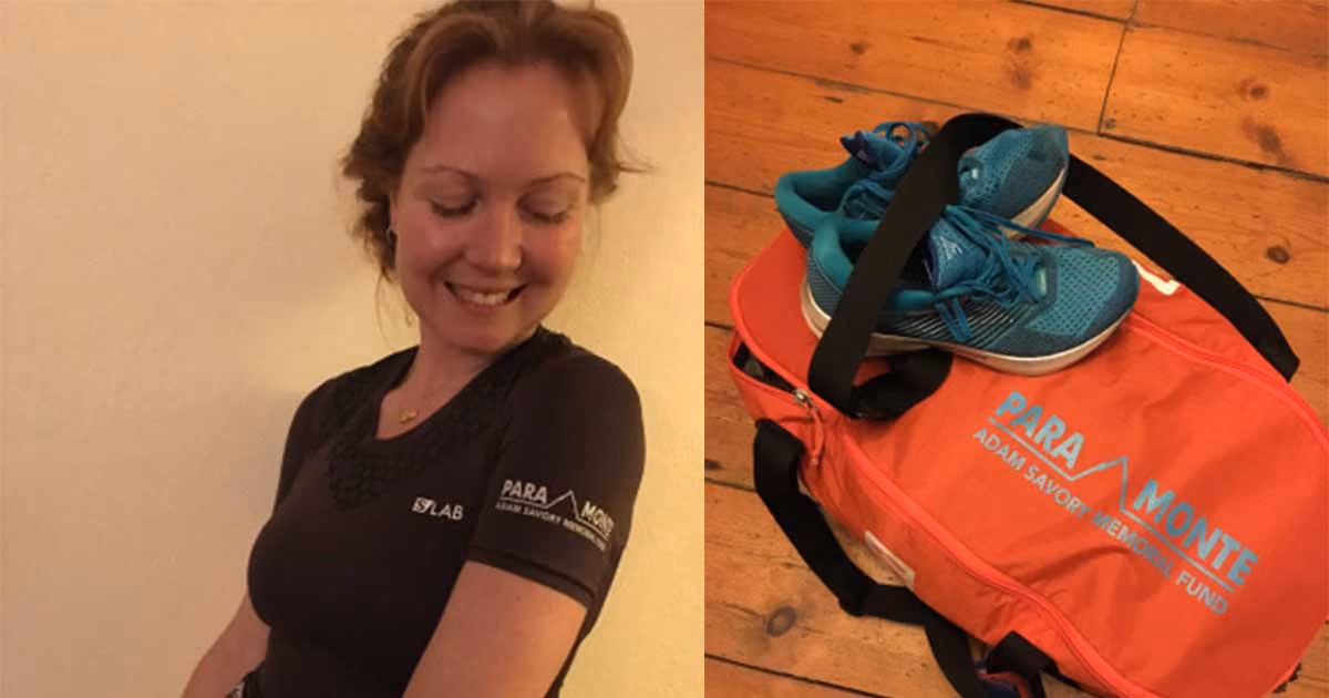 Picture of Josie and her Para-Monte merchandised t-shirt and backpack