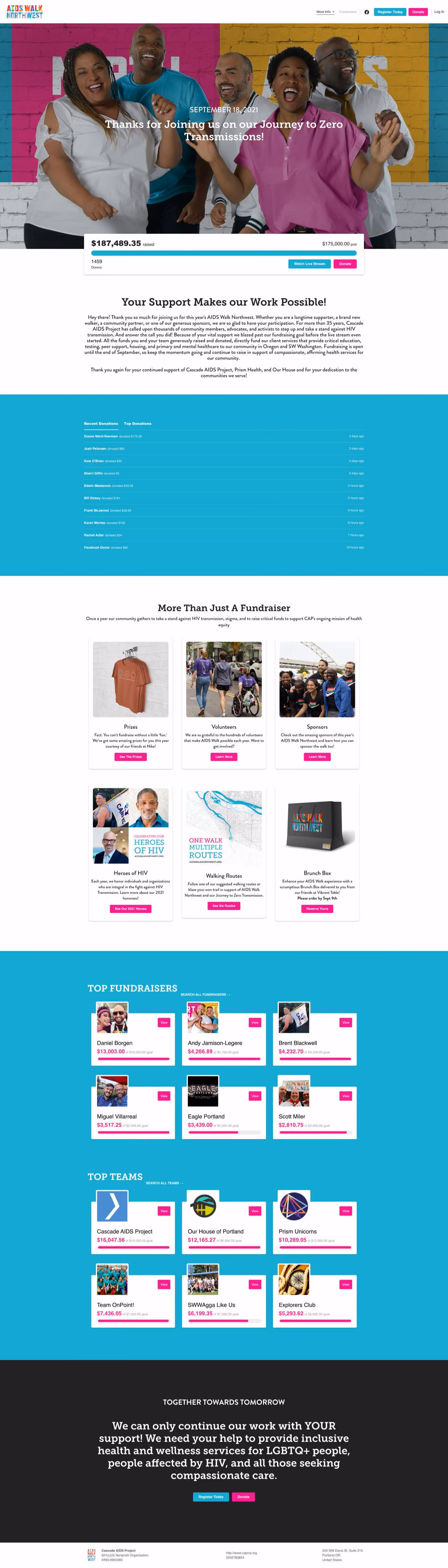 Screenshot of nonprofit fundraising campaign.